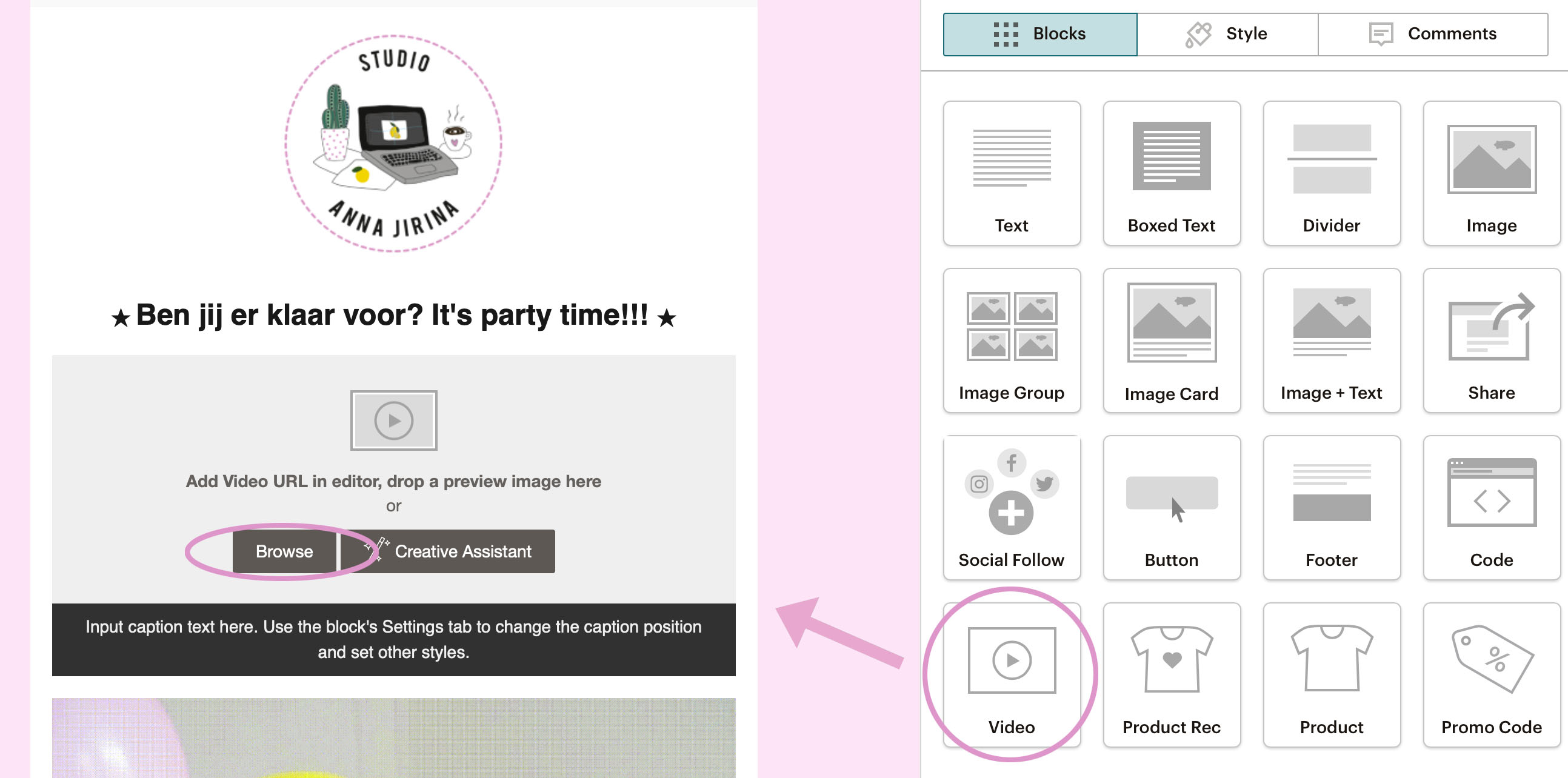 video uploaden in Mailchimp